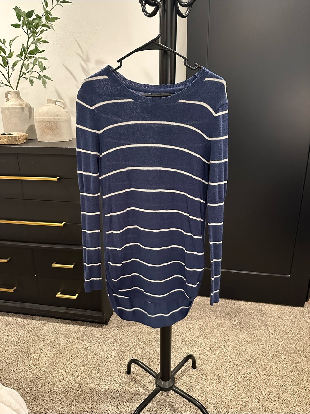Quinn Navy & White Striped Crewneck Sweater